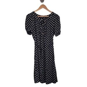 Marks and Spencer swiss dot print black short sleeve midi dress